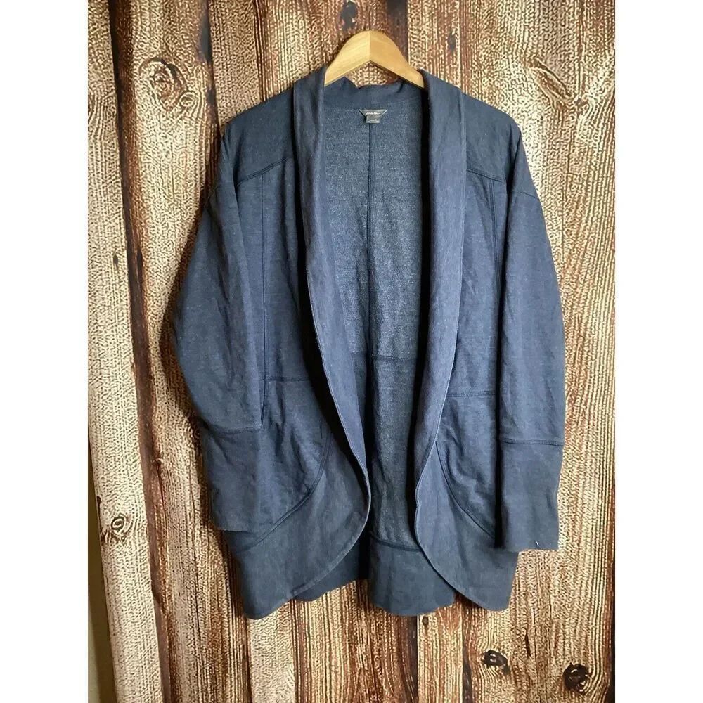 Eddie Bauer Womens L Long Sleeve Open Front Cardigan Sweater Dark Blue